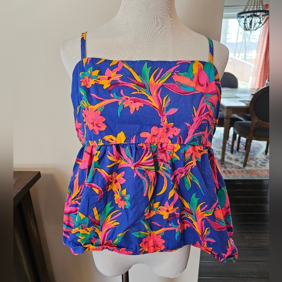 J. Crew Size 12 Tie-back Strappy Tropical Floral Print Tank Adjustable Straps - Picture 3 of 11